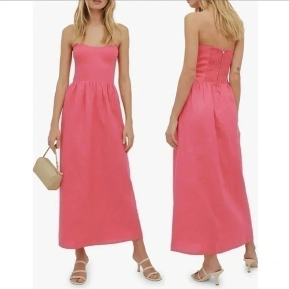 Reformation Fettuccine Sweetheart Neck Strapless Linen Dress B1310